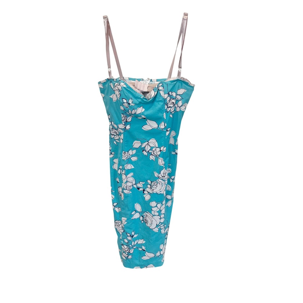 Vintage Y2K Ticci Tonetto Floral Peekaboo Bra Midi Dress Blue Rose Size Medium